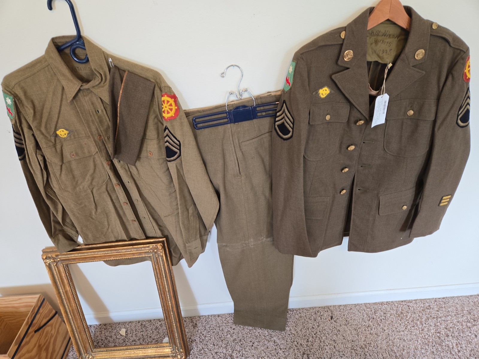 WWII US Army Enlisted Uniform Named Staff Sergeant Jacket Pants Shirt Cap