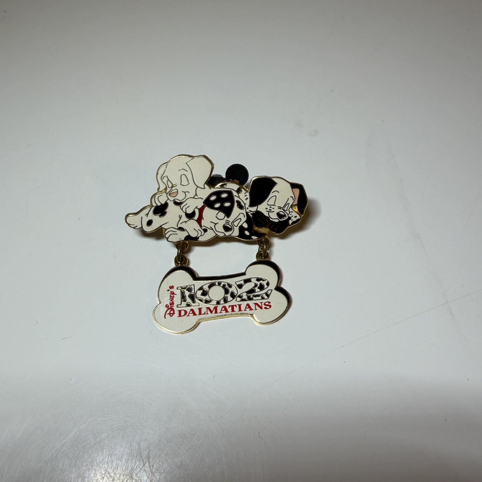 Vintage Disney 102 Dalmatians Sleeping Puppies Enamel Pin Bone Dangle