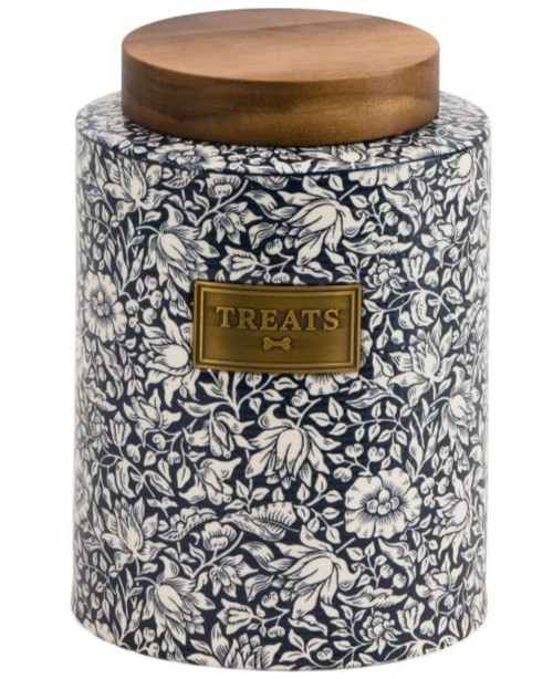 William Morris & CO  Pet Treat Jar 7W x 8H ceramic canister Mallow Hibiscus NEW