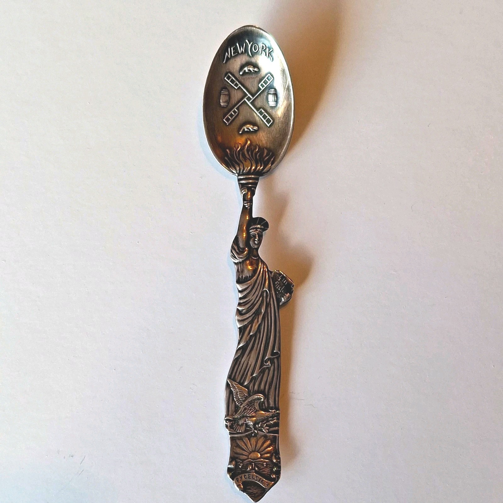 Antique 1891 Shiebler Sterling Silver Statue of Liberty Souvenir Spoon Patina