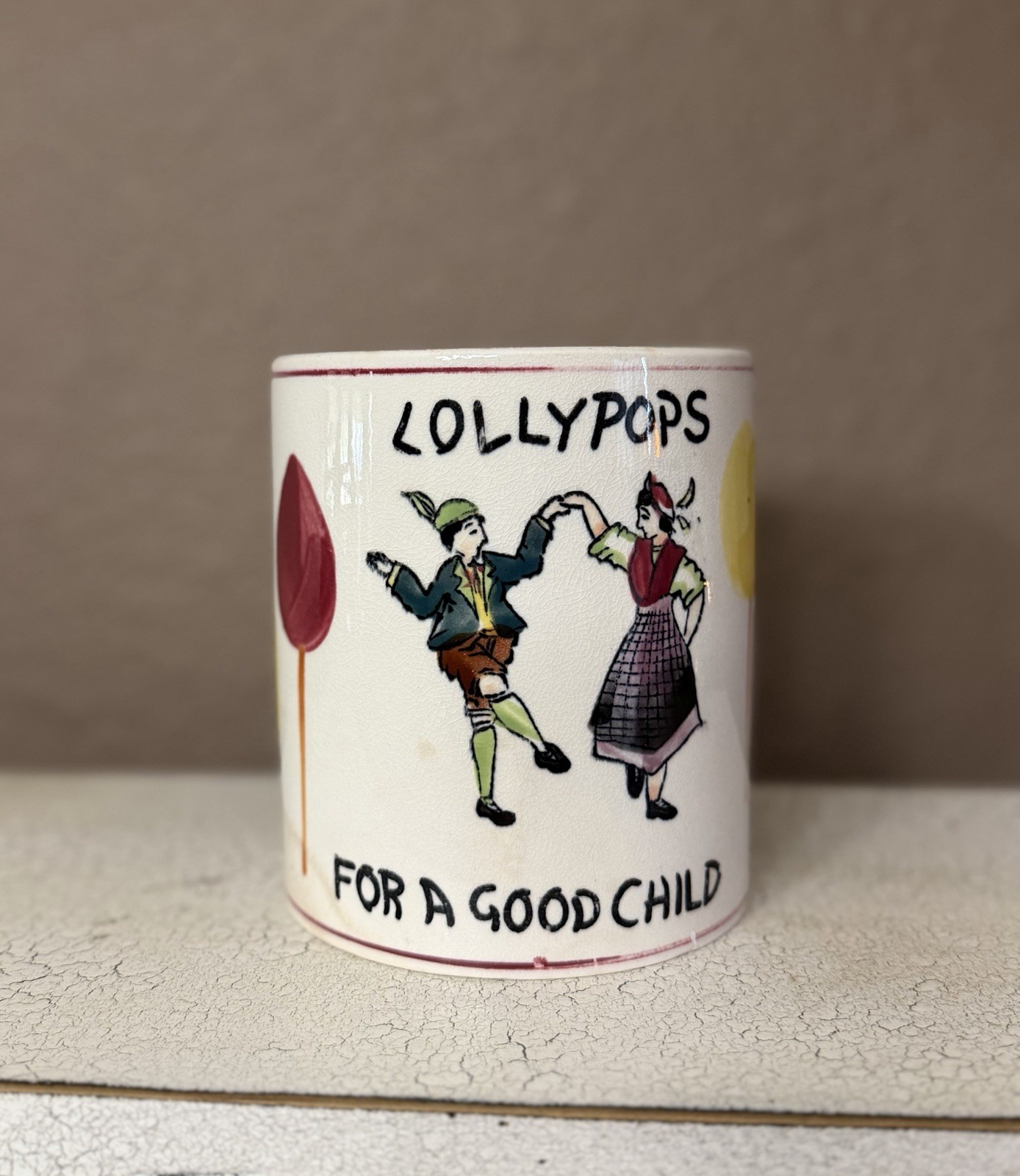Vintage Ceramic “Lollypops For A Good Child” Container