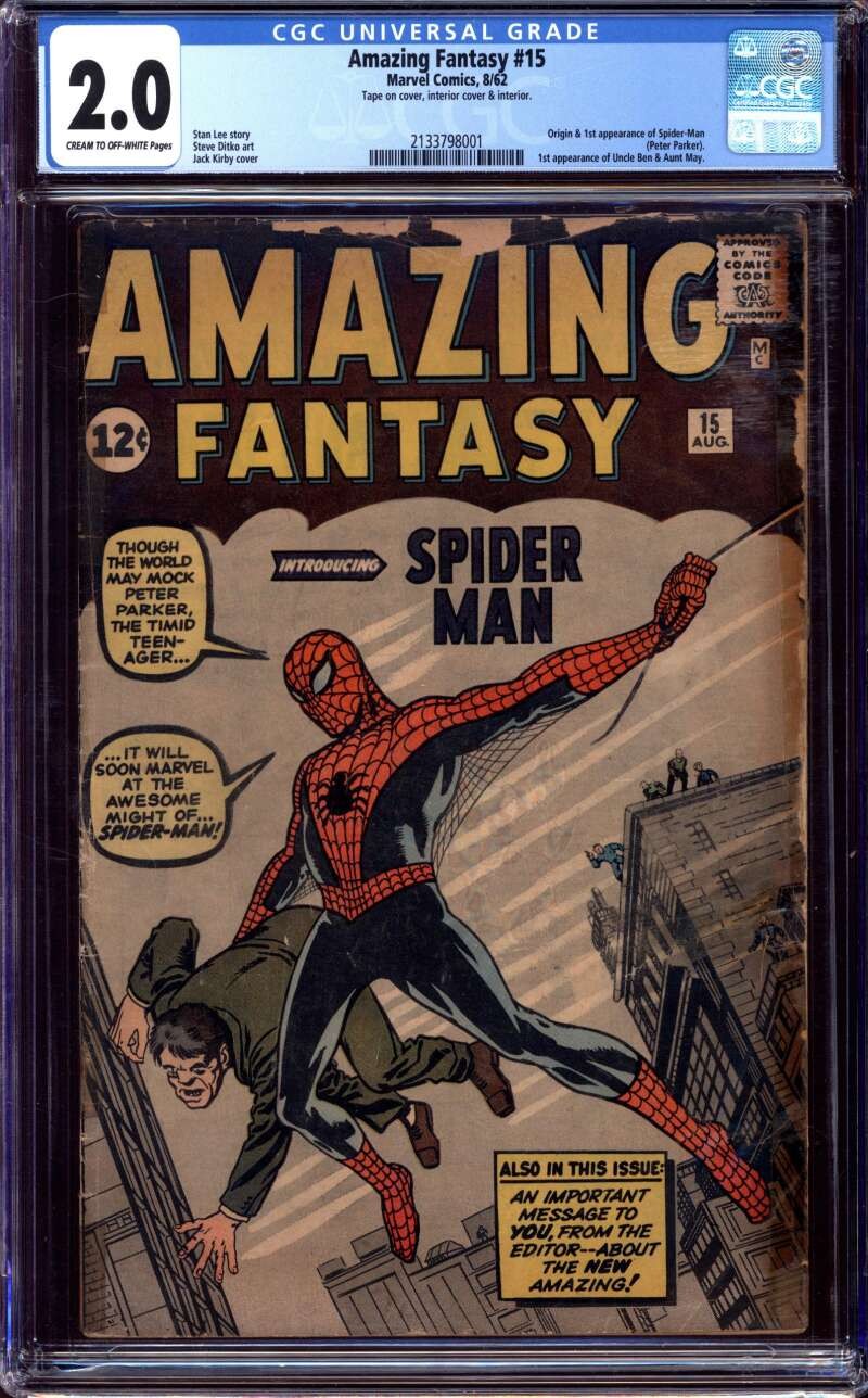 AMAZING FANTASY #15 CGC 2.0 CR/OW PAGES // ORIGIN + 1ST APPEARANCE OF SPIDER-MAN