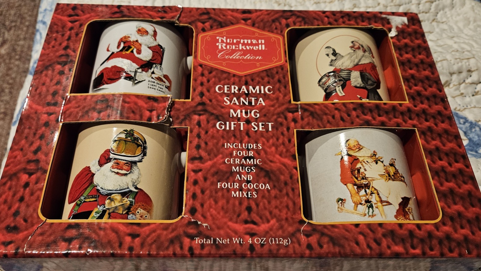 NEW OTHER Norman Rockwell Collection Ceramic Santa 4 Mug Gift  Set