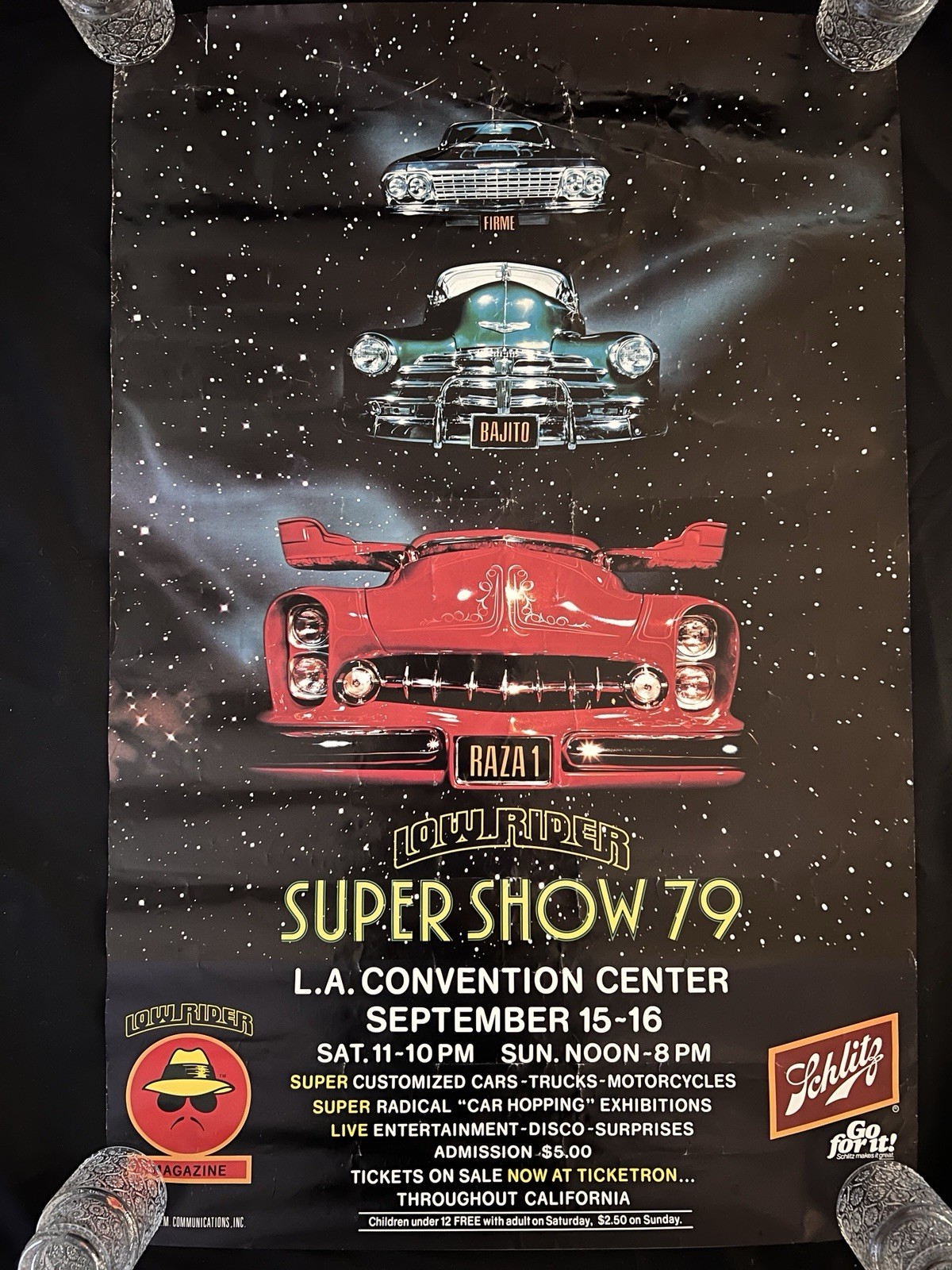 Vintage 1979 Lowrider Magazine LA Super Show Poster Car Schlitz Beer Impala RARE