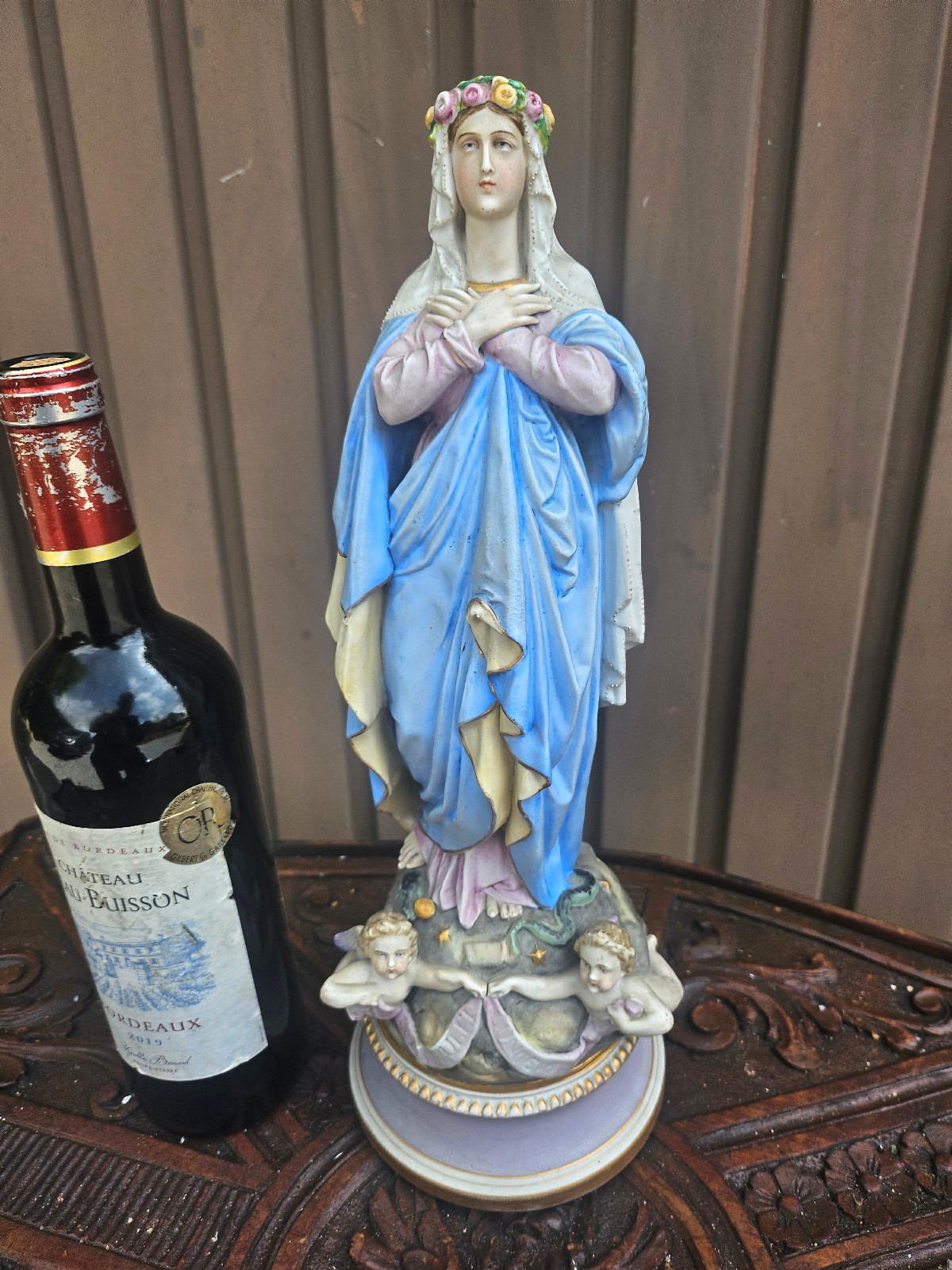 Antique Vieux andenne bisque porcelain Immaculate conception madonna statue