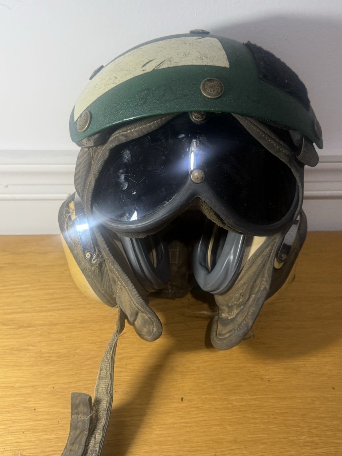 Flight Deck Crewman’s Helmet Green w/ Headset David Clark Sz. 7.25  1974 Goggles
