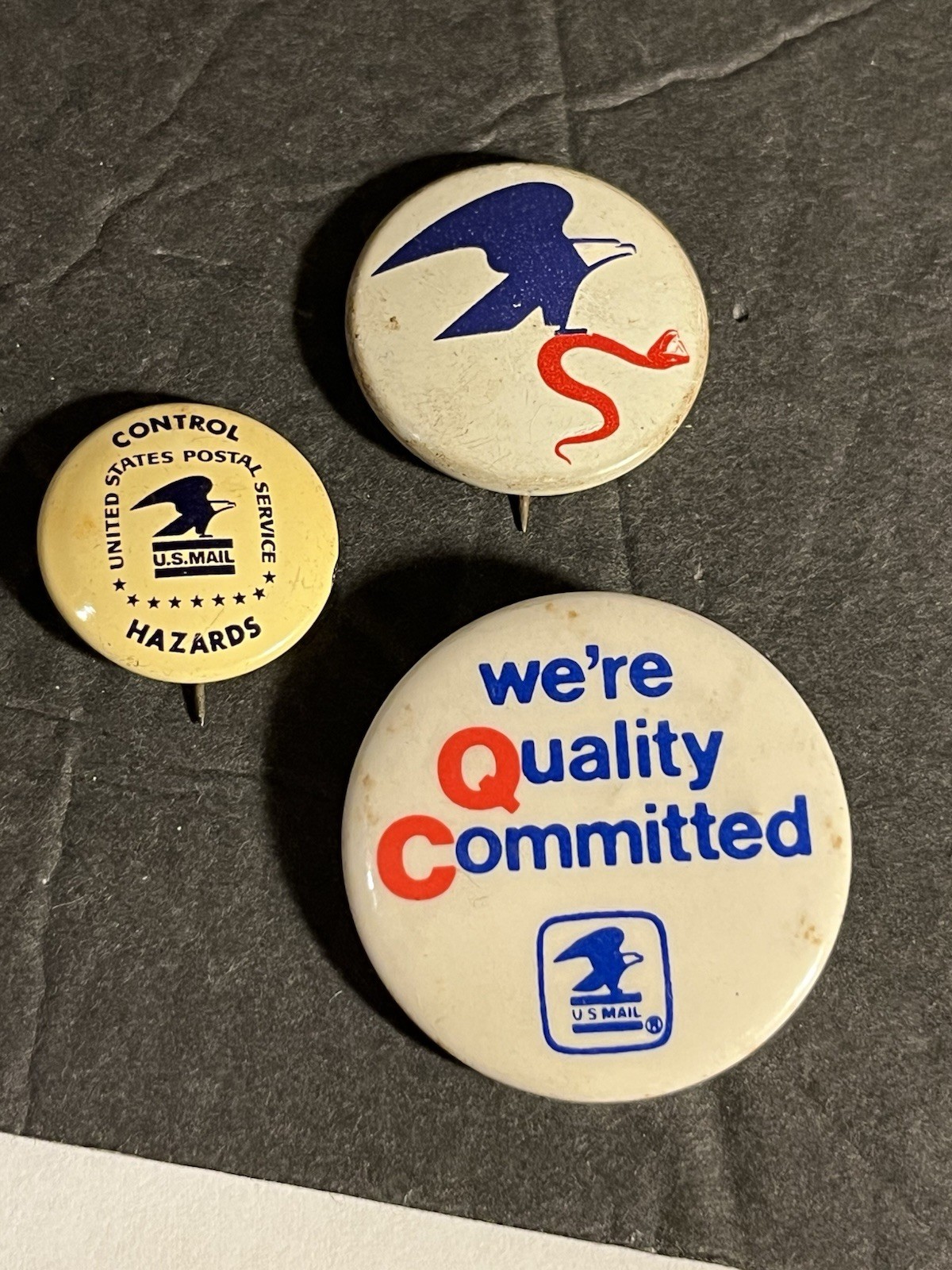 Vintage US Postal Service Employee Pinback Lot Control Hazards Eagle & Snake
