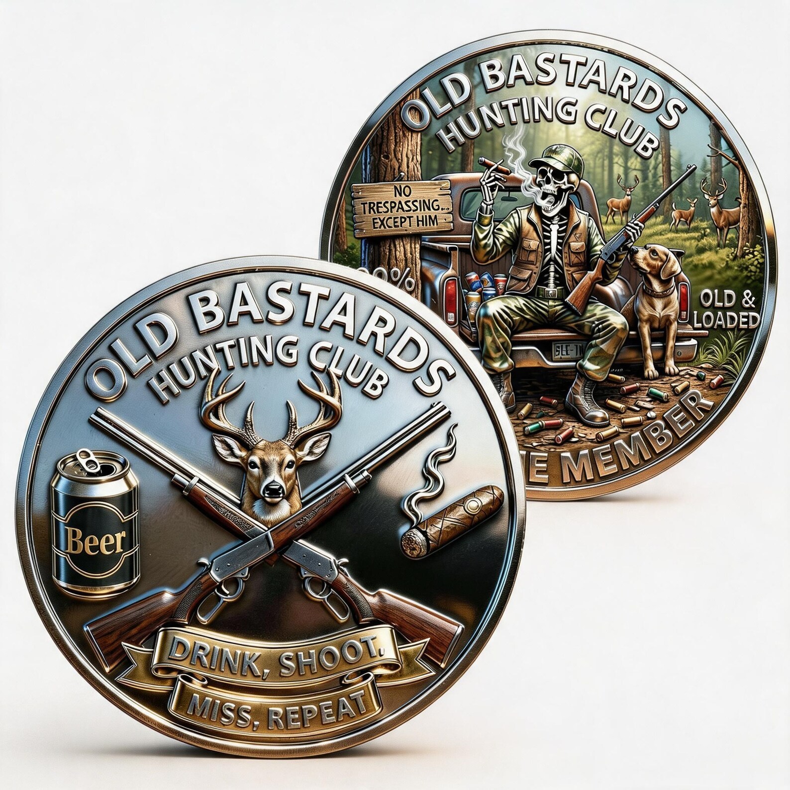 Old and Loaded Hunting Club Challenge Coin, Funny Hunter Keepsake Gift