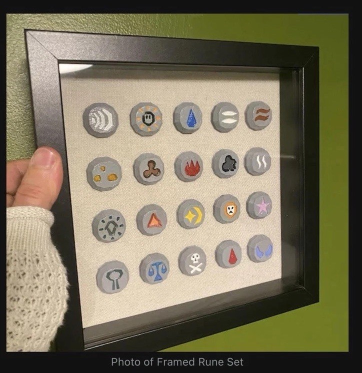 Runescape Framed Runes Set Birthday Gift For Fan, OSRS Present Hand Painted