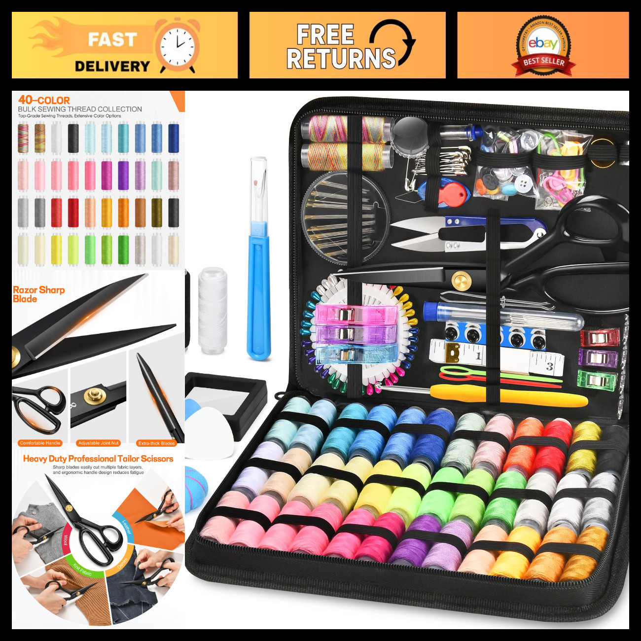 241-Piece Heavy Duty Sewing Kit - Portable Travel Supplies for Beginners & Profe