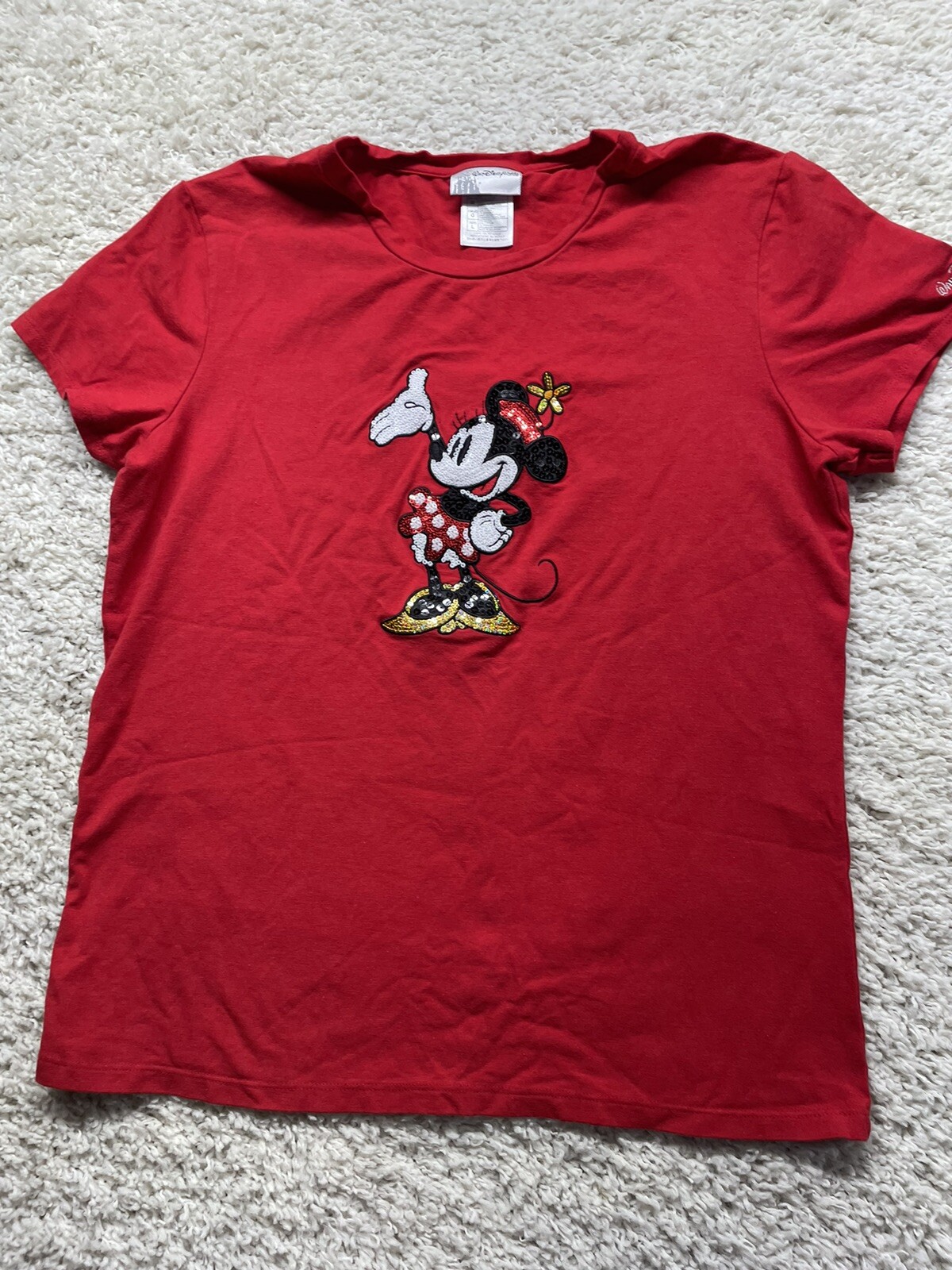 Vintage Walt Disney World Sequin Minnie Mouse T-shirt Women’s  Large EUC
