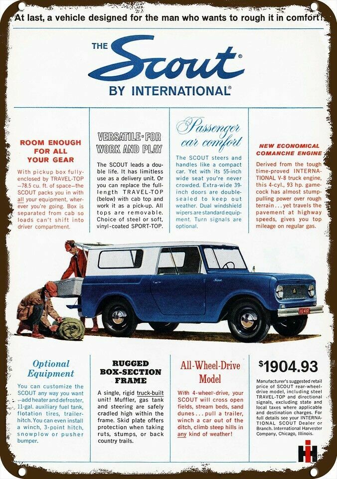 1962 INTERNATIONAL SCOUT 4X4 SUV Vintage-Look-Edge DECORATIVE REPLICA METAL SIGN
