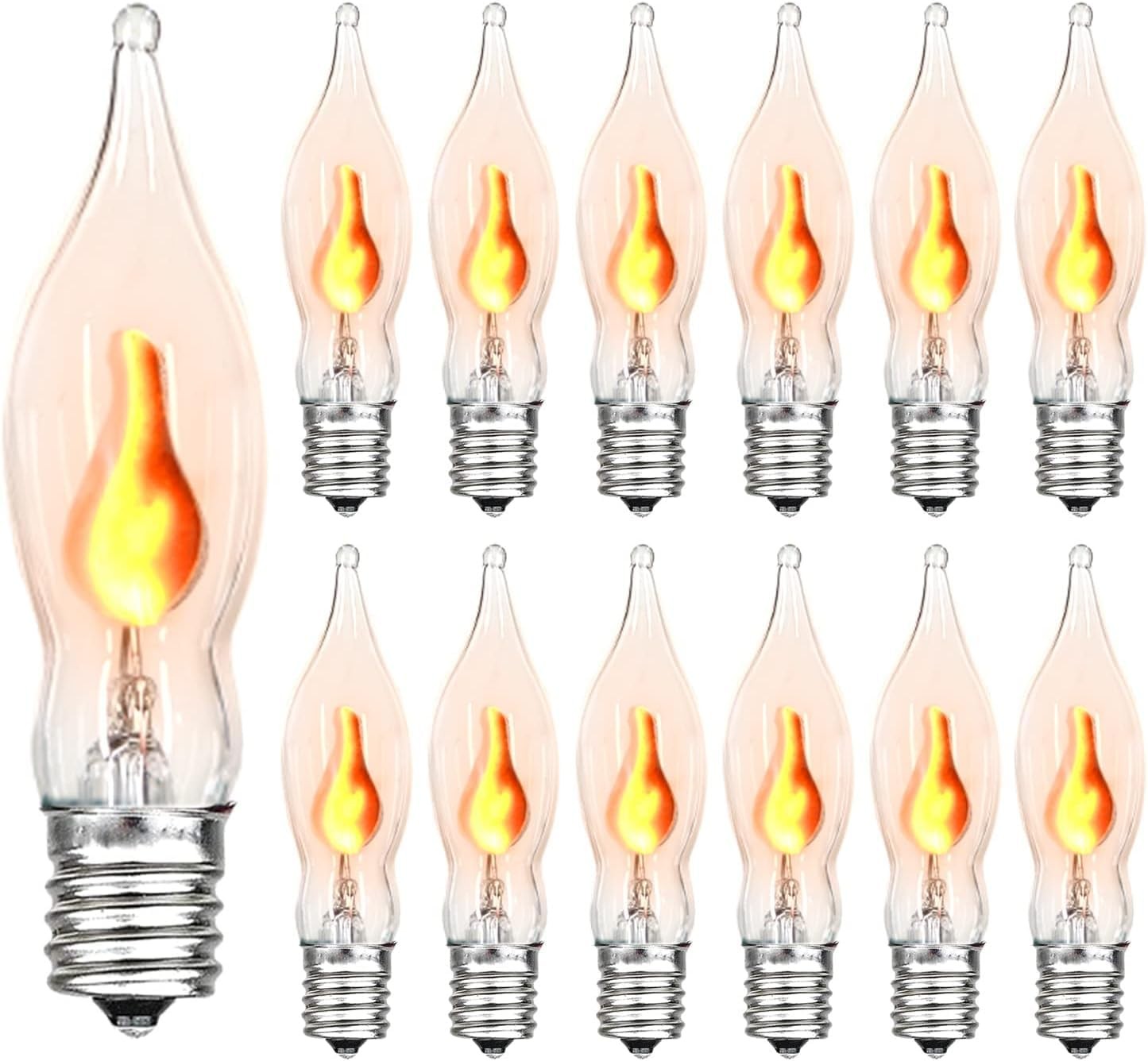 12 Pack C18 Flickering Flame Lights Bulbs for Halloween C18, Clear