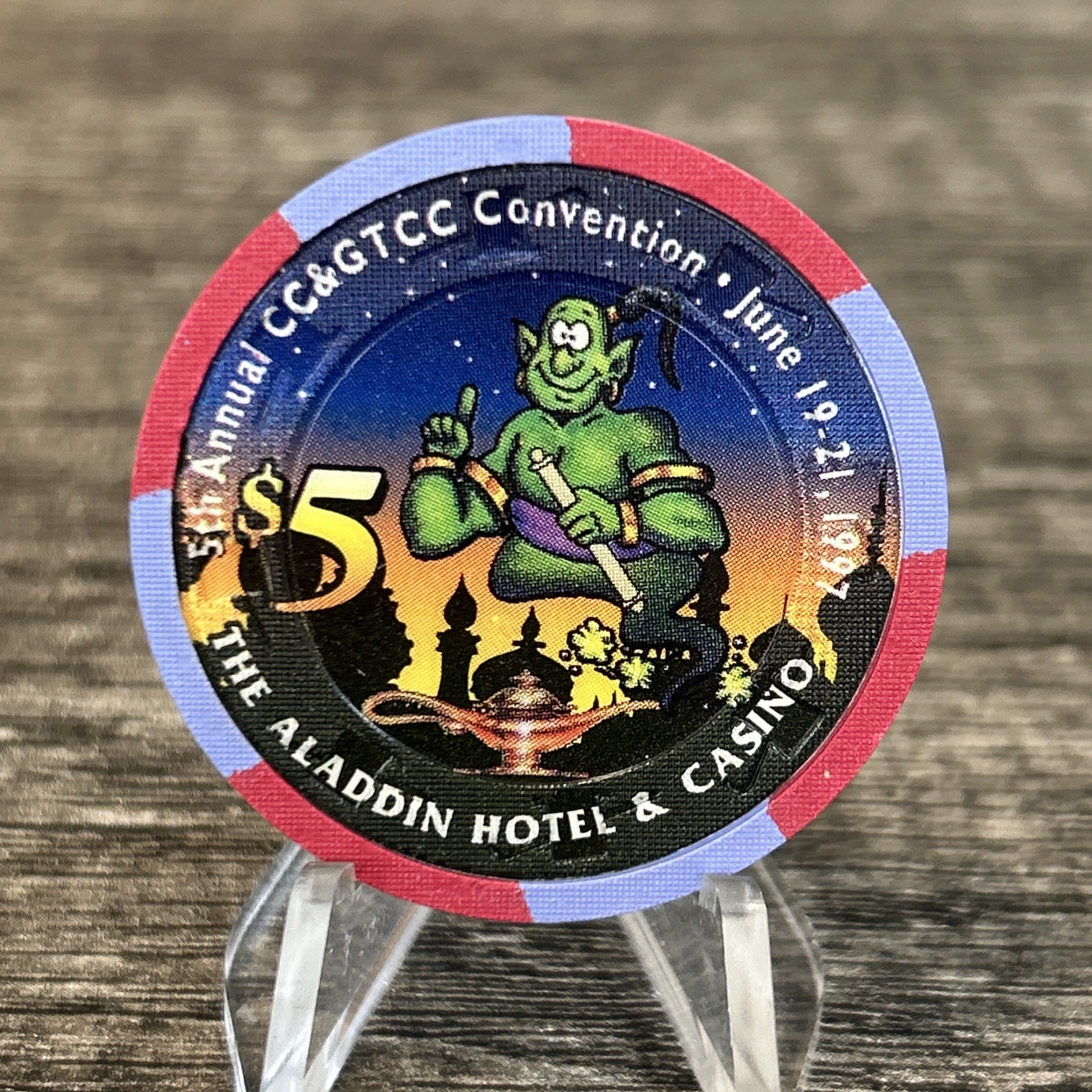 Aladdin Casino CC&GTCC 1997 $5 Poker Chip Paulson 5th Annual Hat N Cane Vegas