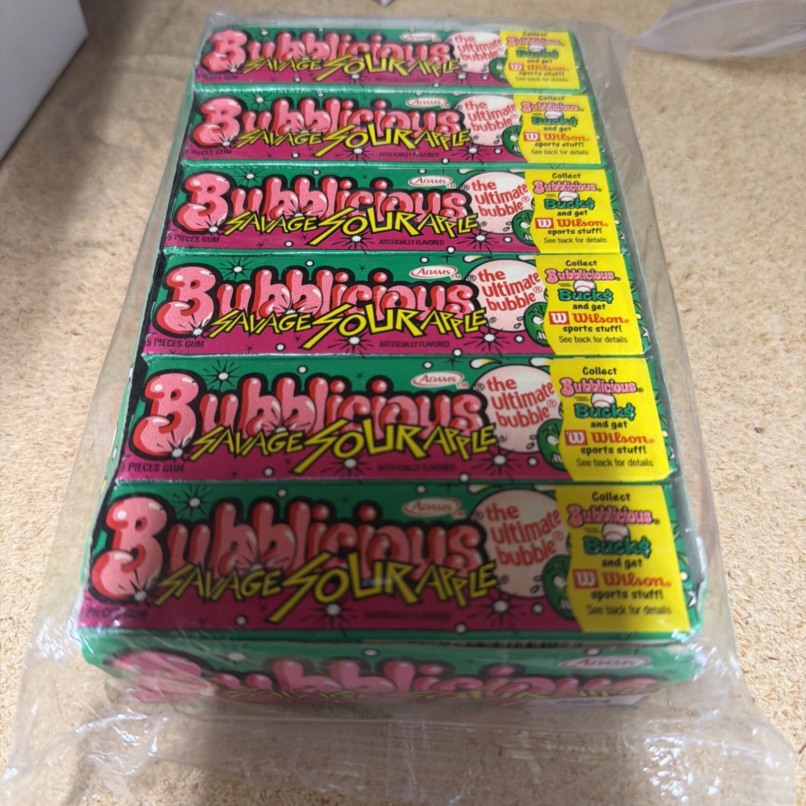 Rare Vintage 2002 BUBBLICIOUS Savage Sour Apple Bubble Gum Full Sealed box