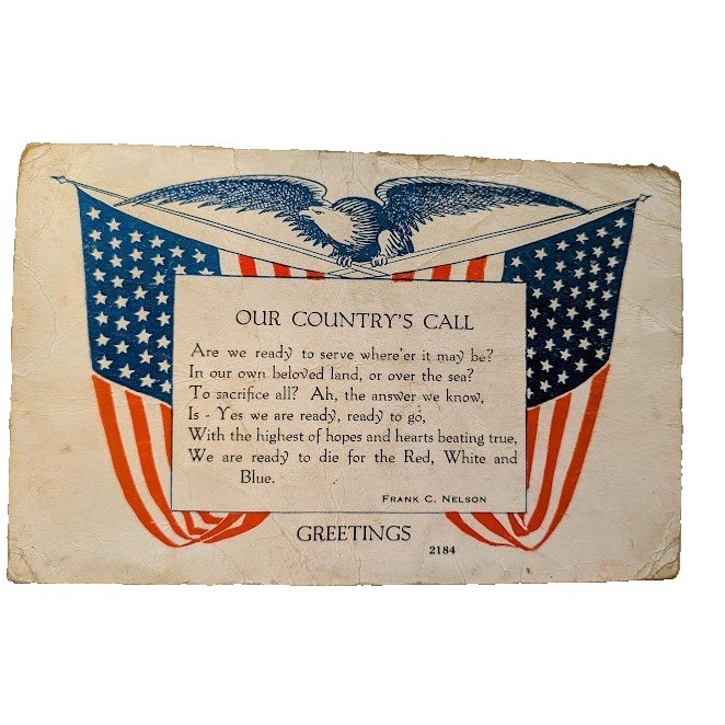 Our Countrys Call Frank Nelson Vintage Postcard Patriotic Poem 1917 WWI Antique