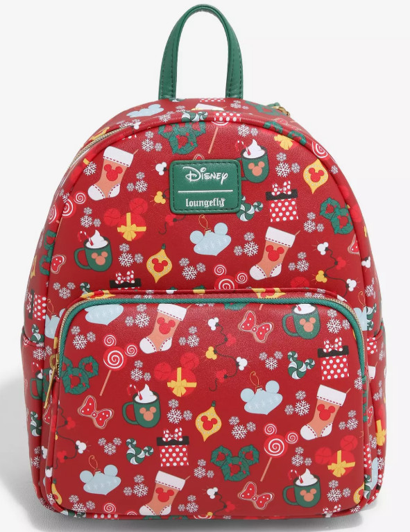 Loungefly Mini Backpack: MICKEY MOUSE HOLIDAY Sweets & Treats AOP Christmas Red