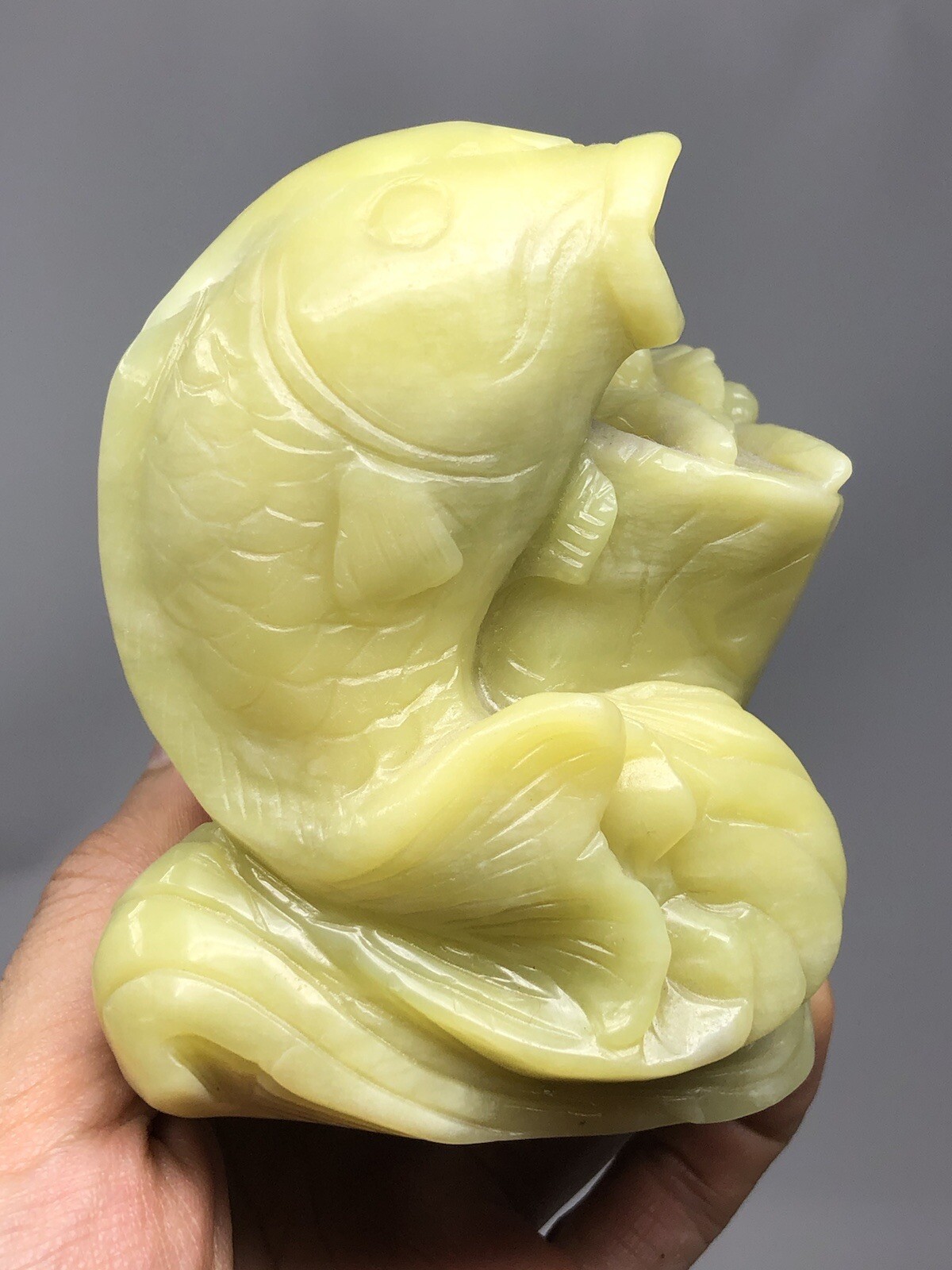 Carved Lucky Koi Fish Jade Sculpture 1LBS 8.0oz Handcrafted China S4