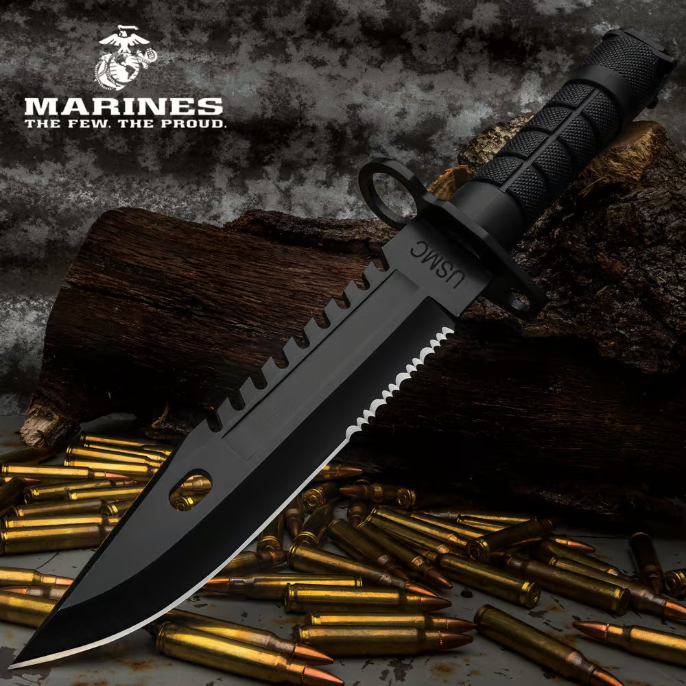 USMC Marines M-9 Blackout Bayonet Combat Fixed Blade Bowie Knife UC3531 New