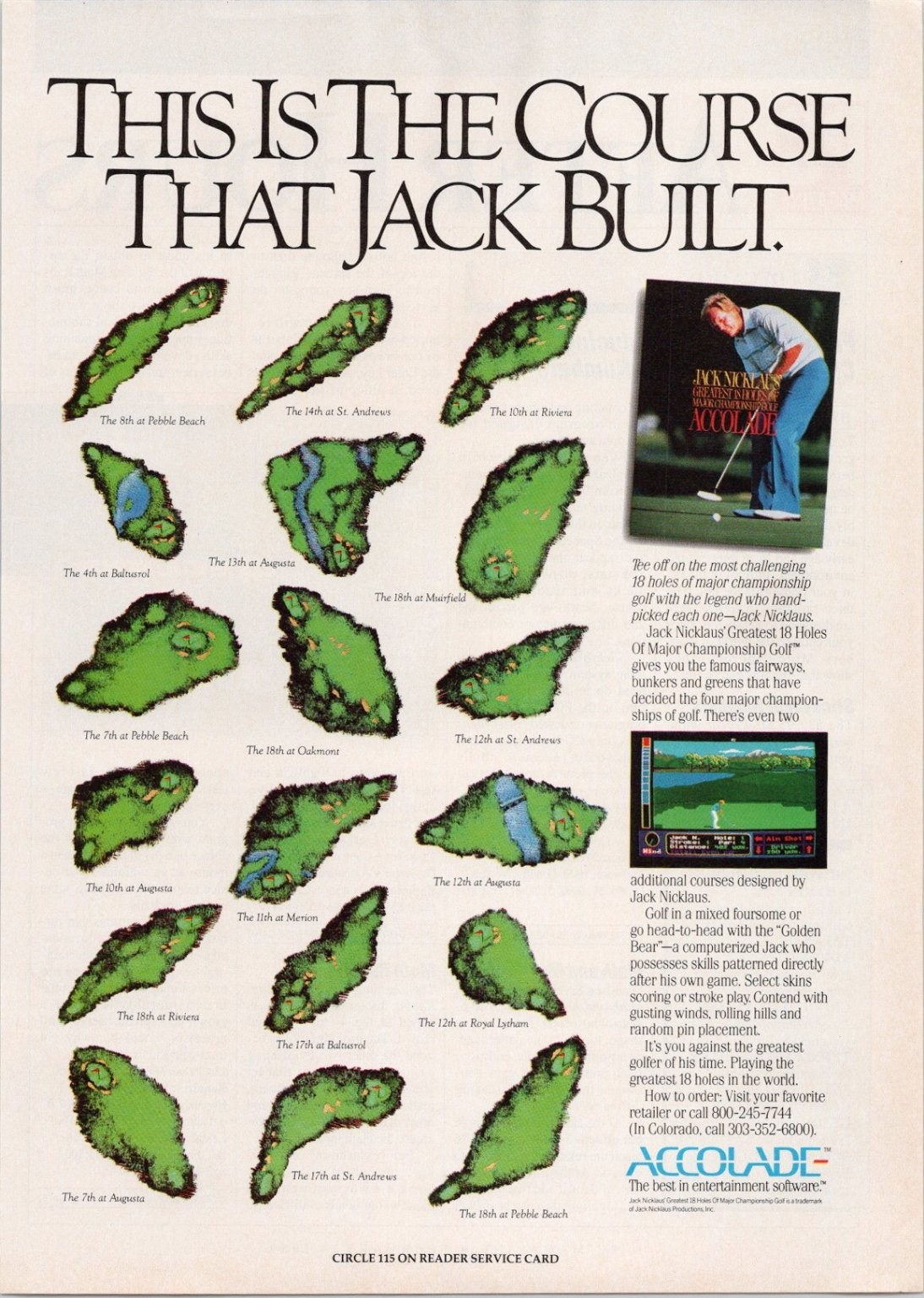 Accolade Jack Nicklaus Golf Vintage 1989 Magazine Print Ad Golf Course Art