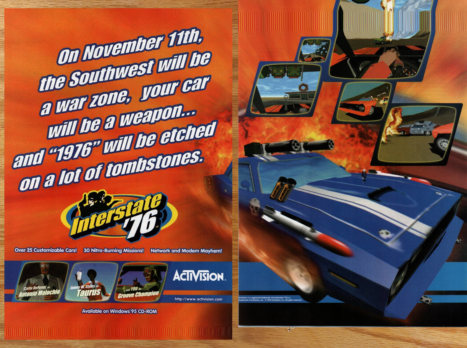 Interstate 76 Combat Racer Activision - 2 Page Video Game Print Ad Poster 1996
