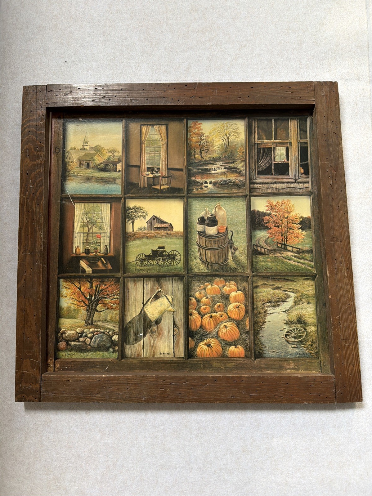 VTG Homco B Mitchell 12 Window Pane Picture Autumn Farm Home Interiors 25x 25.5