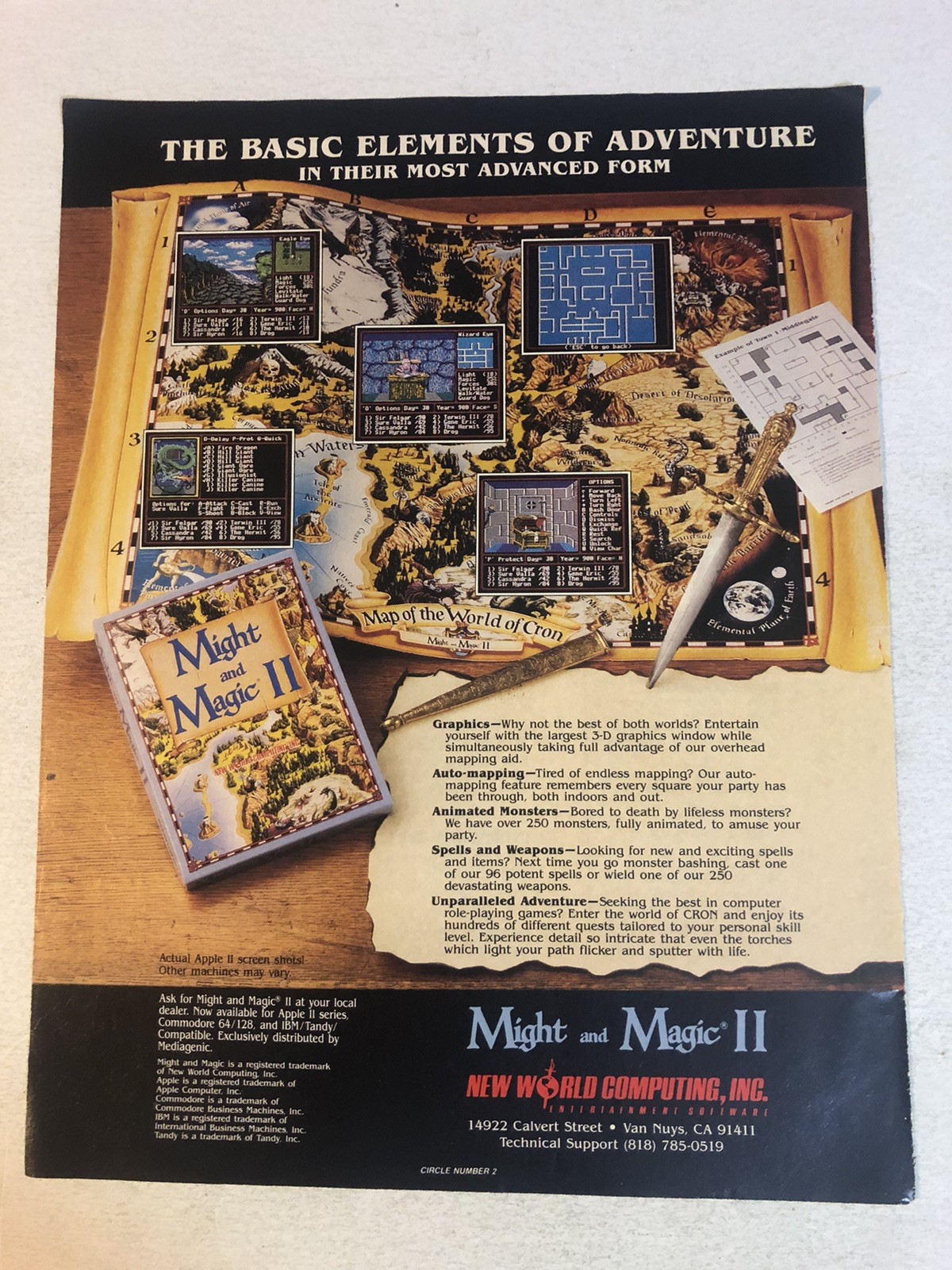 Might & Magic II 1989 Vintage Print Ad Advertisement pa39