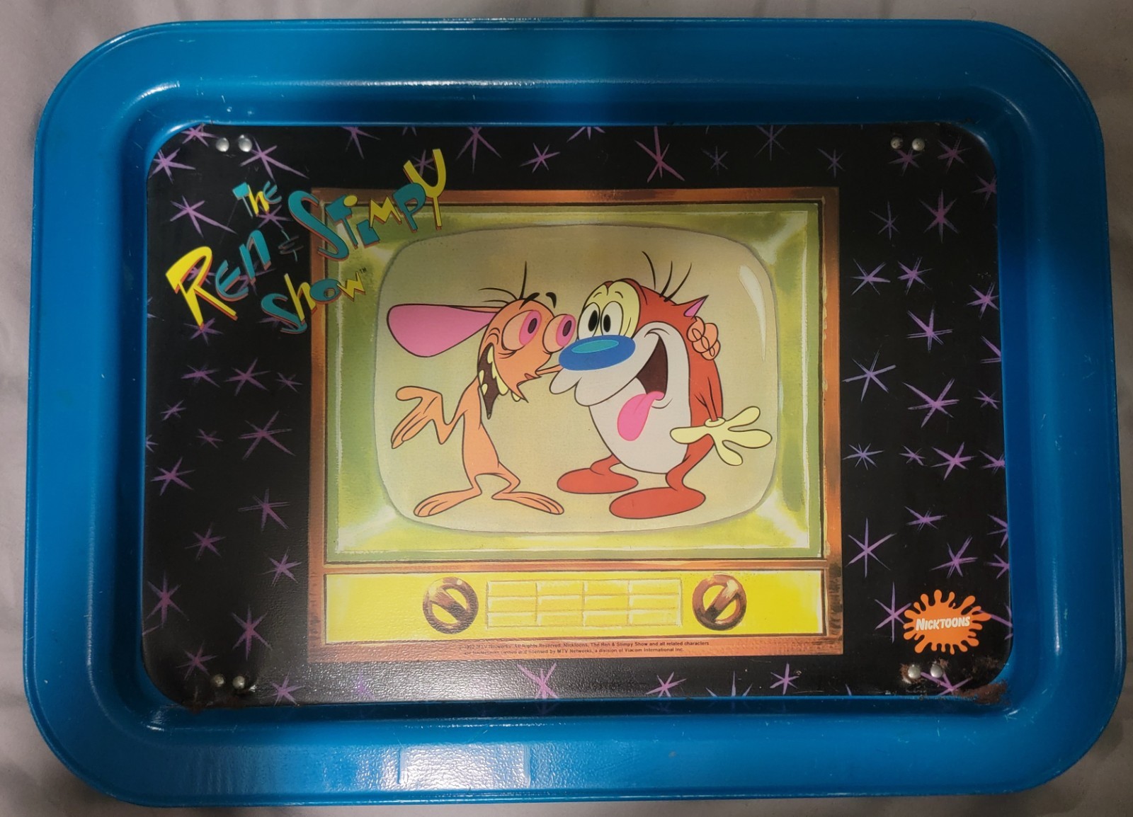 Vintage 1992 - The Ren & Stimpy Show TV Lap Tray - Nickelodeon Nicktoons  Metal