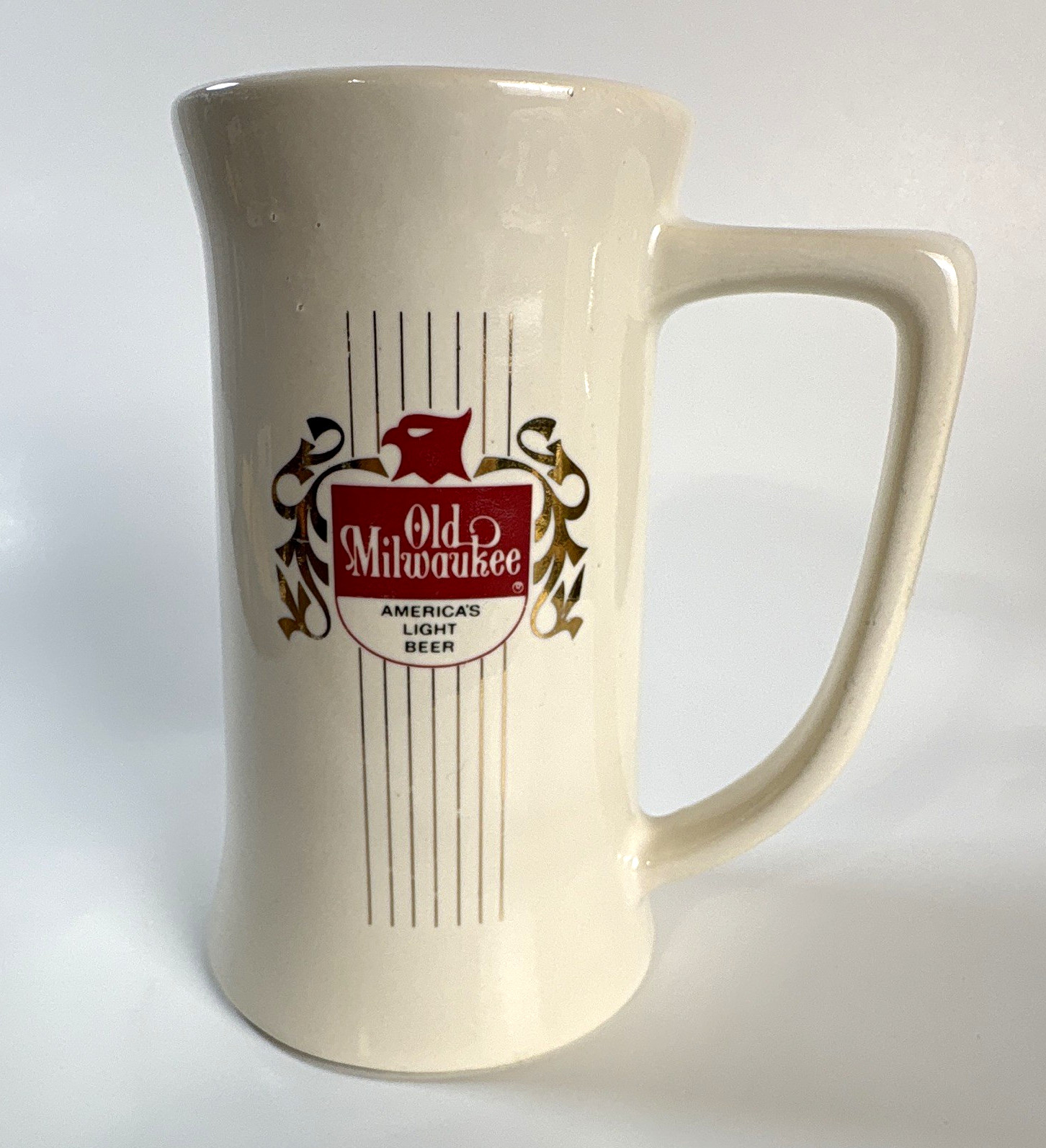 Old Milwaukee America’s Light Beer White Ceramic Mug Stein Breweriana