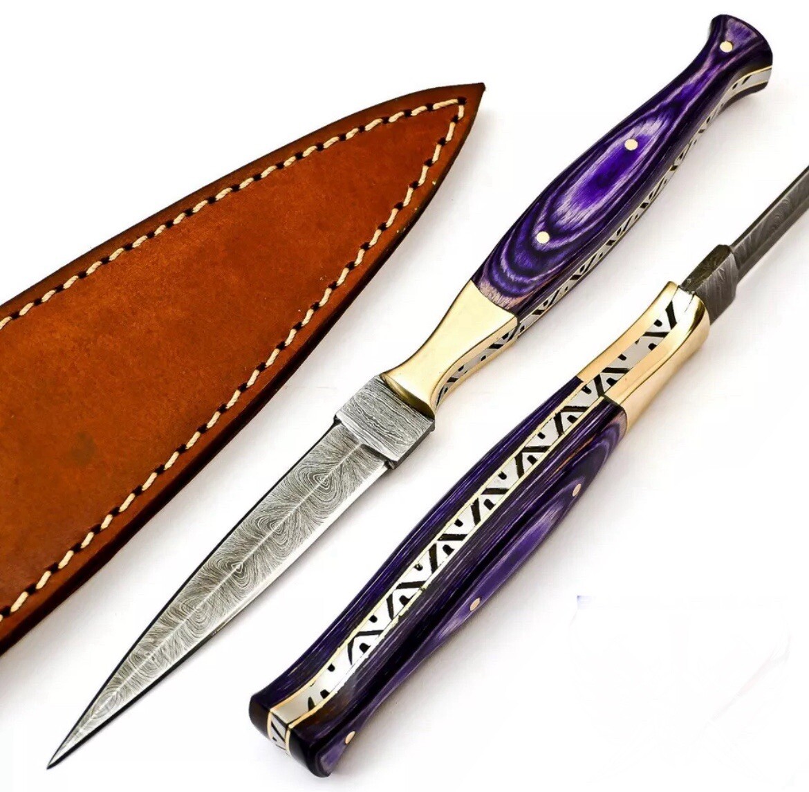 Damascus Double Edged Slick Tooth Pick Boot Knife
