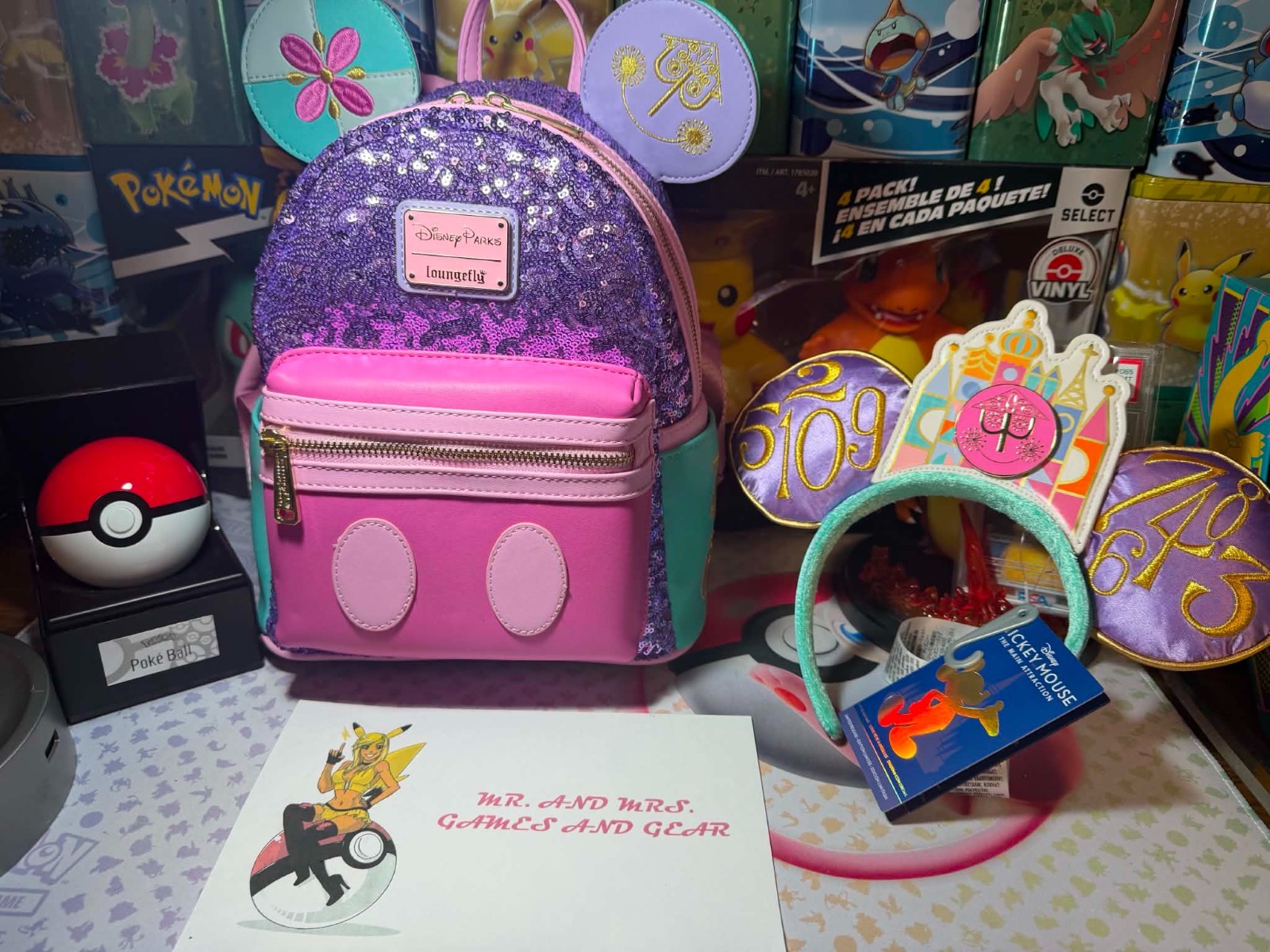Disney Parks It\'s A Small World Main Attraction Loungefly Backpack & New Ears