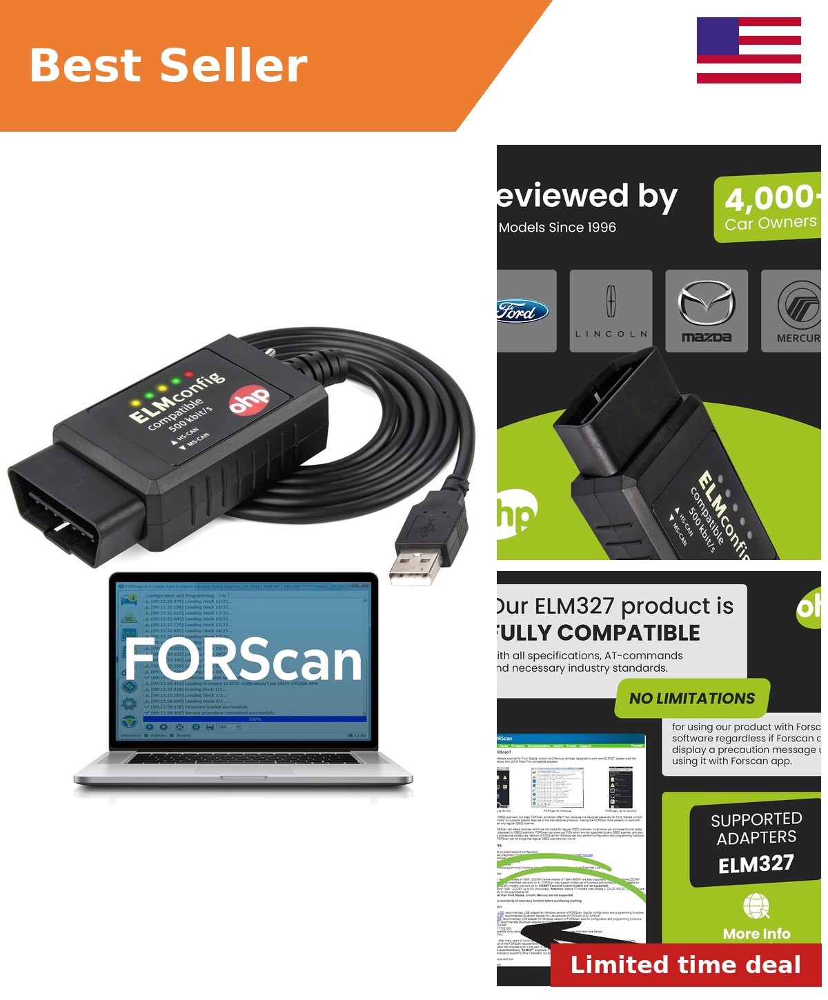 FORScan ELM327 OBD2 to USB Diagnostic Scan Tool for Ford MS-CAN/HS-CAN