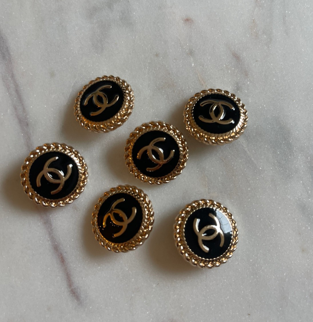 STAMPED lot of 6 Designer Black and Gold Button