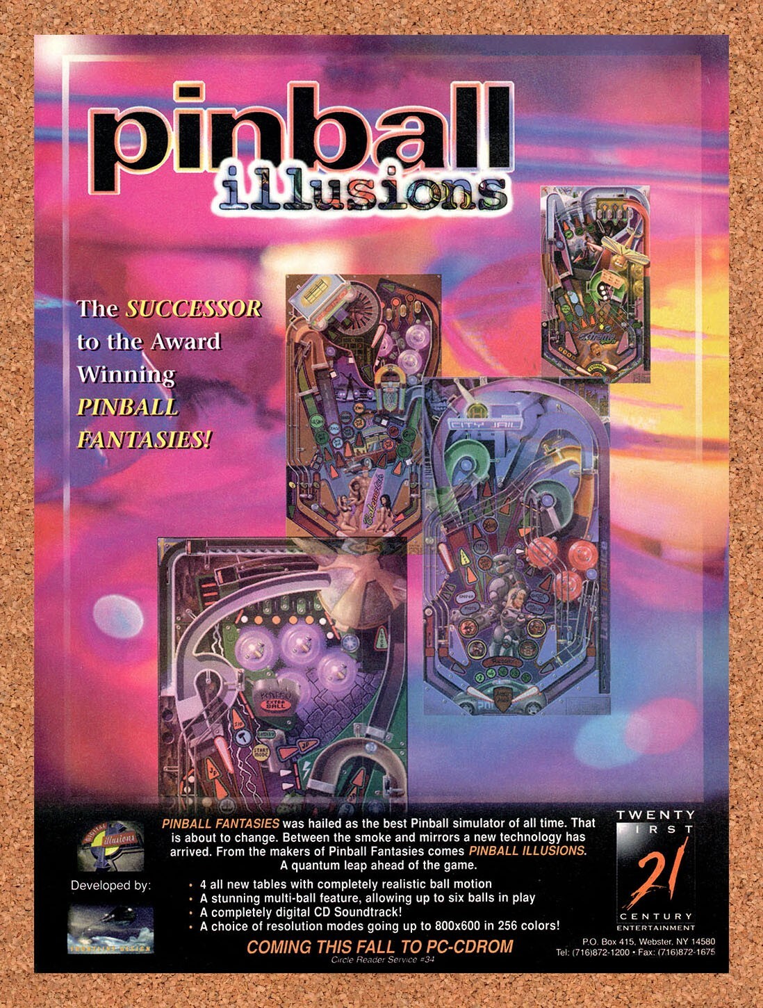1995 Pinball Illusions PC Original Advertisement / Retro Promo v1