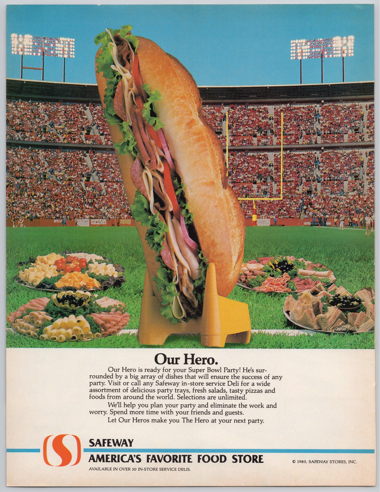Safeway Hero Sandwich Food America's Store Football Party 1985 Print Ad