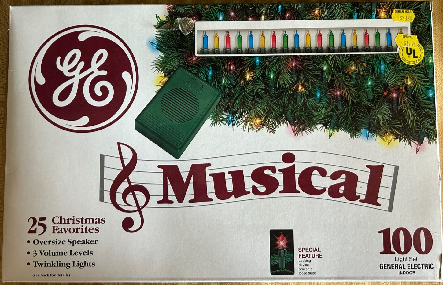 VTG 46\' GE Musical 100 Multicolored Christmas Lights NOS 25 Songs, Twinkle VIDEO