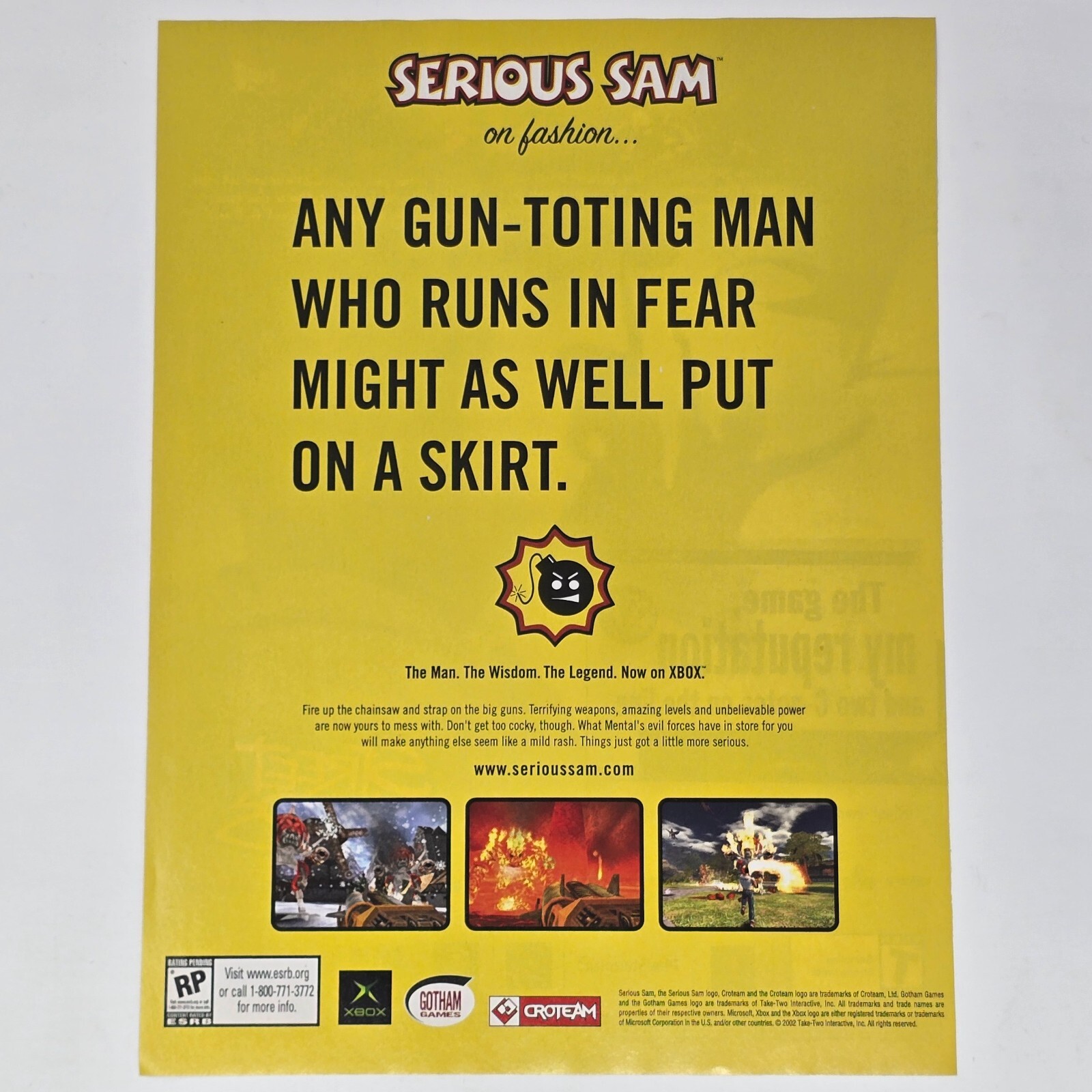Serious Sam Xbox On Fashion Print Ad/Poster Promo Art