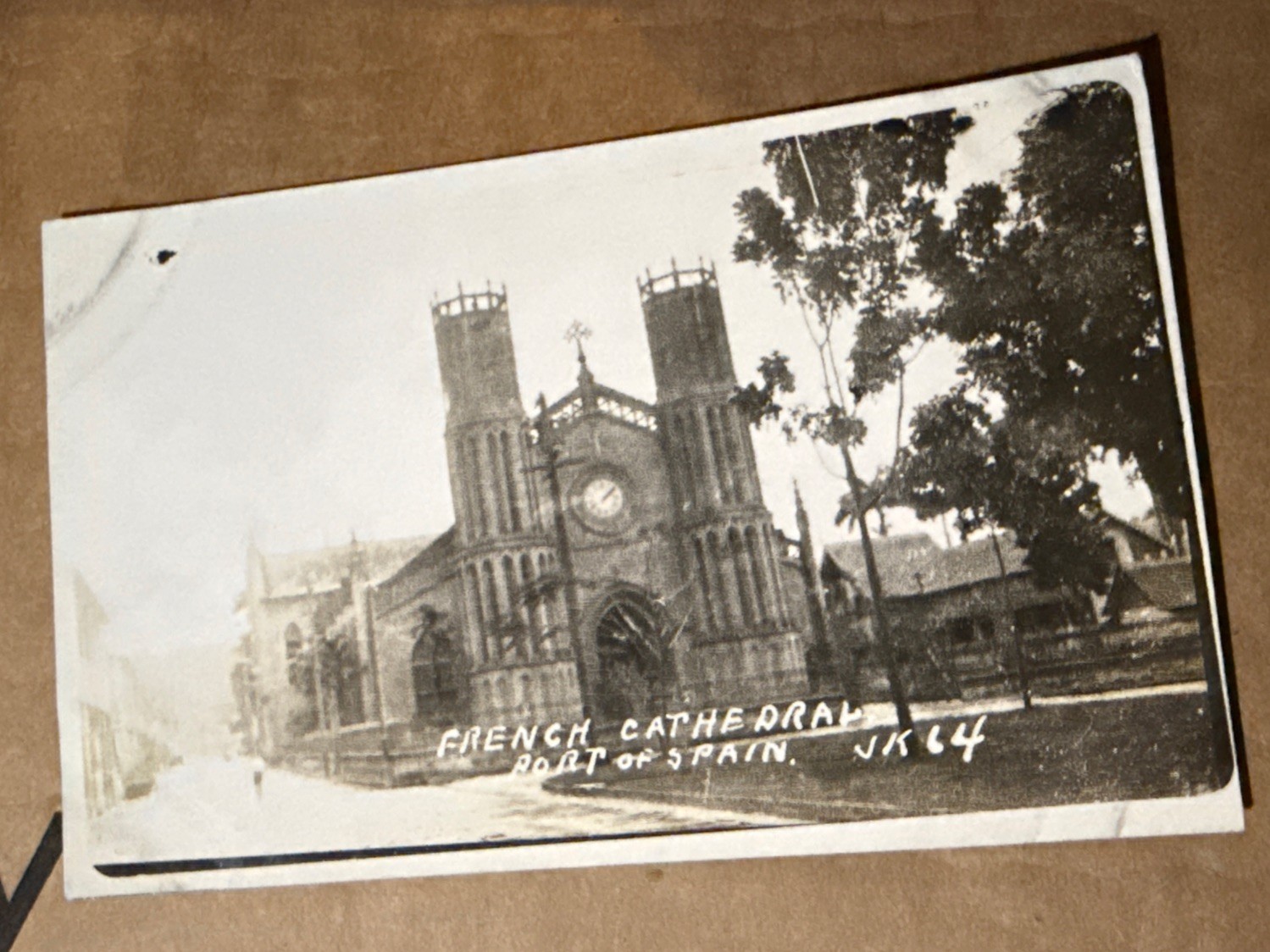 RPPC Trinidad Port of Spain Roman Cathedral US Navy JK 64 Postcard