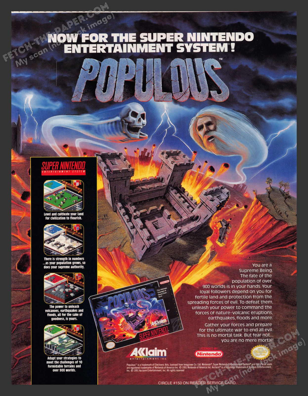 Populous Super Nintendo Video Game 1990s Print Advertisement Ad 1991