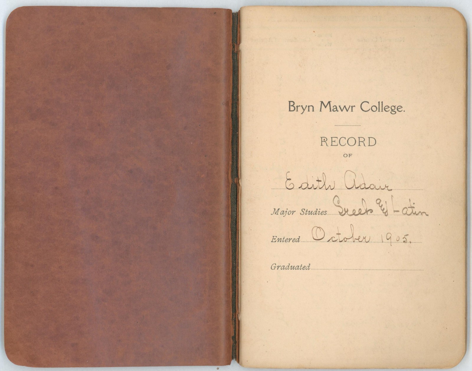 1905 Bryn Mawr College Student Academic Record Book Greek Latin Rockefeller Hall