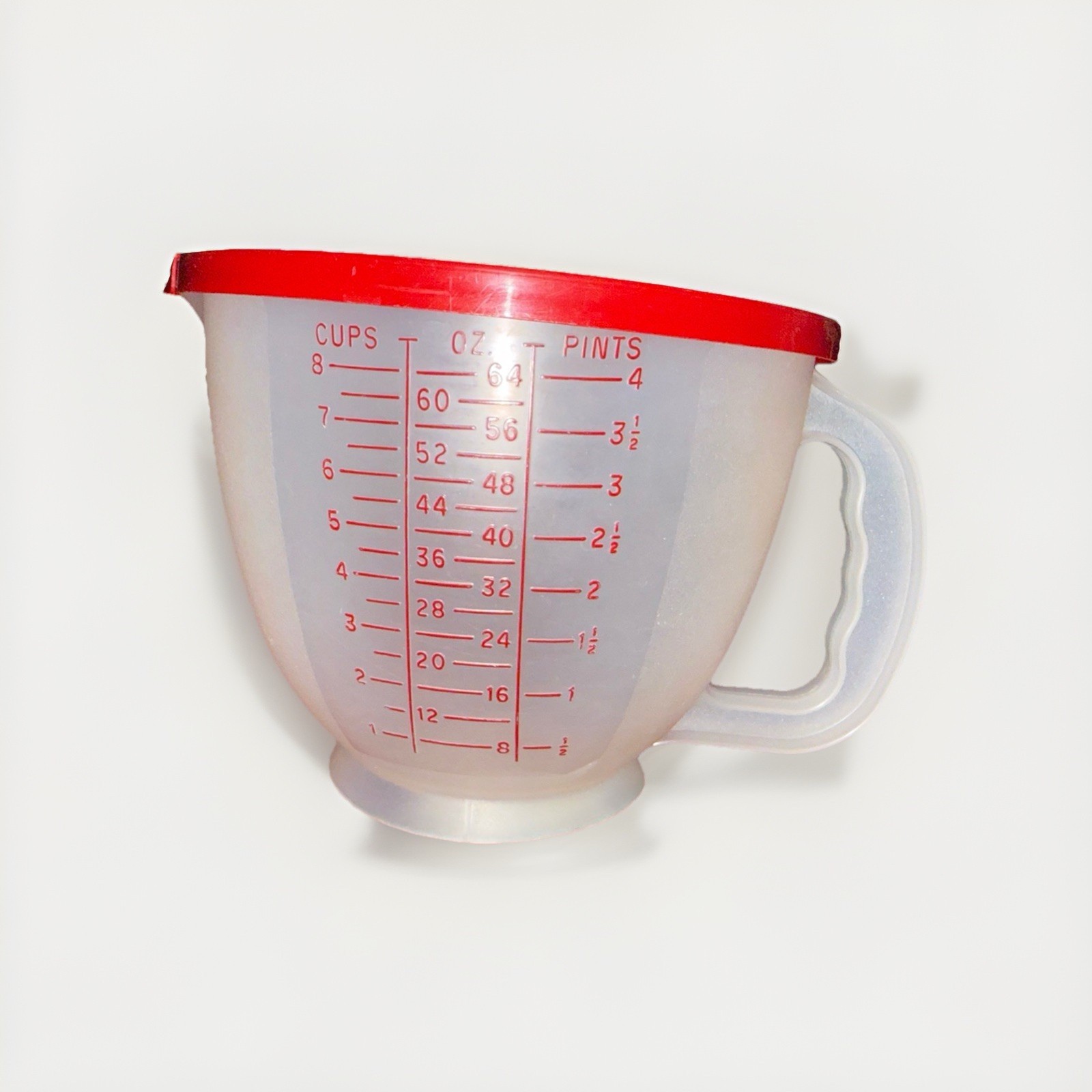 Vtg Tupperware Mix N Store 8 Cup Measuring Bowl 500-3 Red Lid Flip Top On Spout
