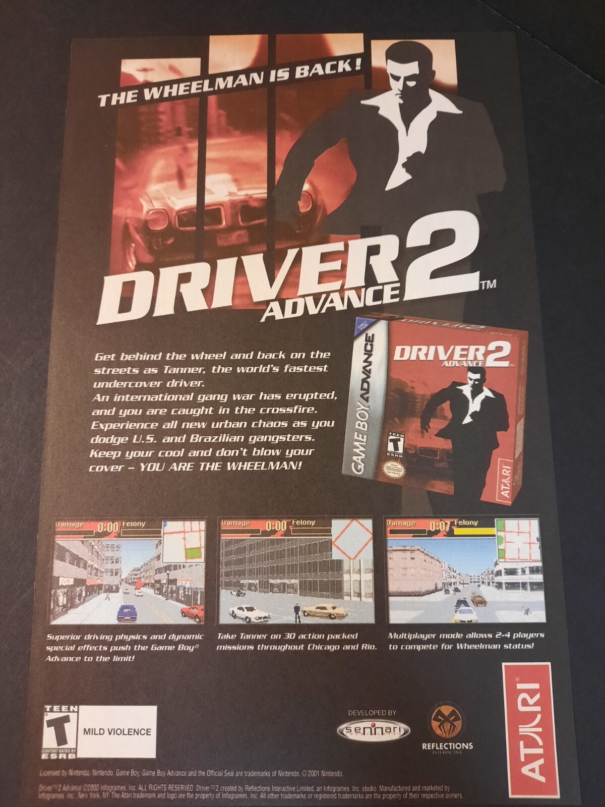 DRIVER 2 ADVANCE Game Boy Advance ~ Vintage Comic Page PRINT AD 2001