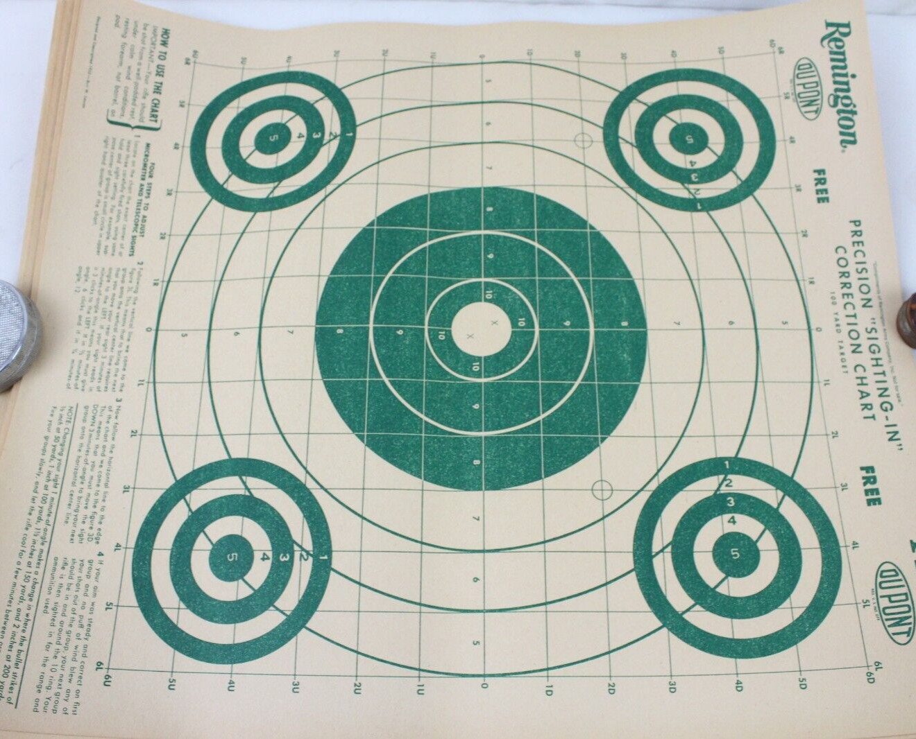 19 NOS 1952 Remington Precision Sightining In Correction Chart 100 Yard Target