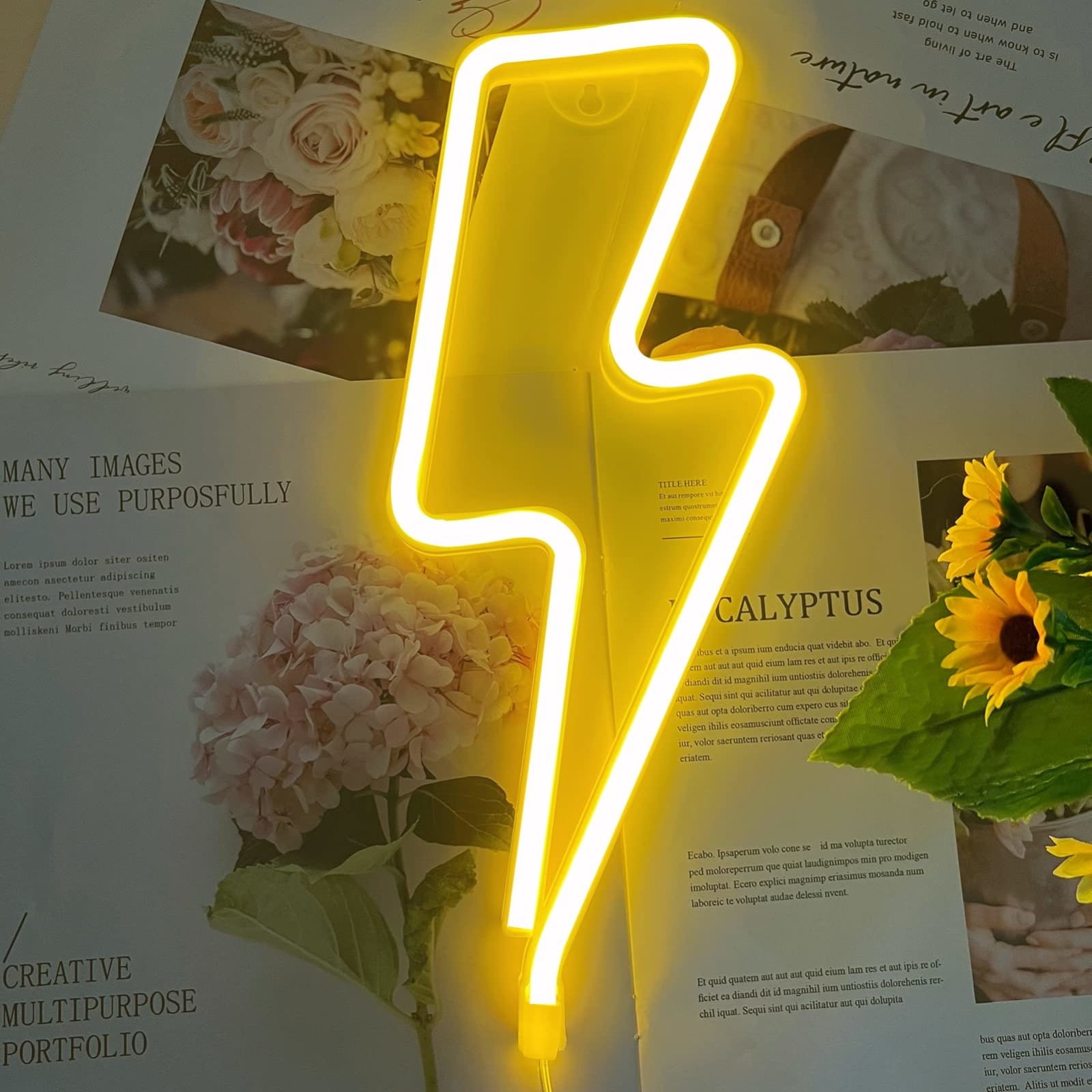 Yellow Lightning Bolt LED Neon Wall Light 13.2\