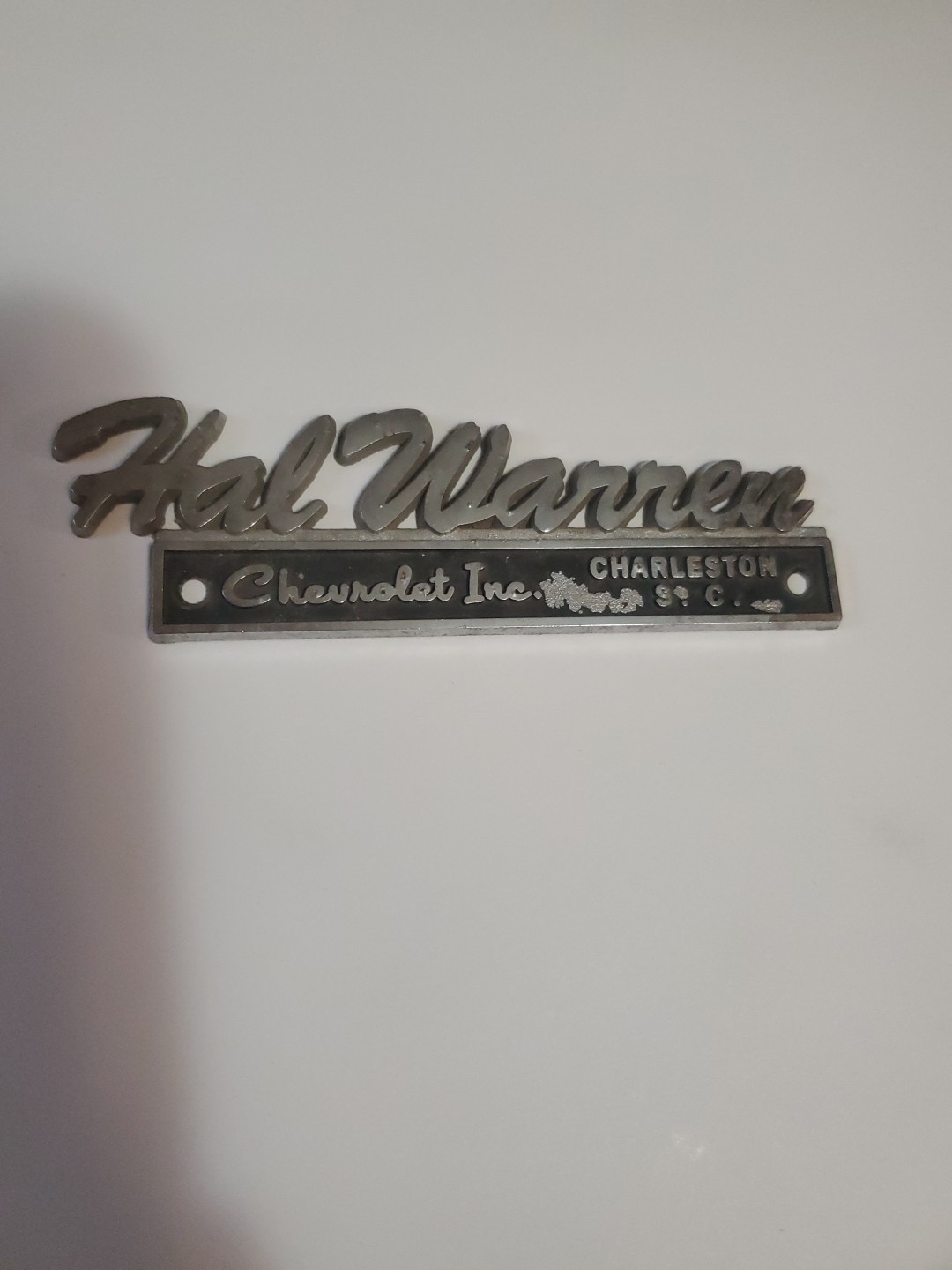 Vintage HAL WARREN CHEVROLET CHARLESTON SC Metal Car Dealership Emblem