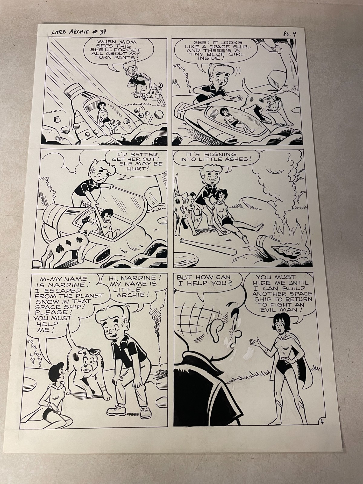 LITTLE ARCHIE #36 original comic art 1966 SAVES ALIEN GIRL IN SPACE SHIP cool
