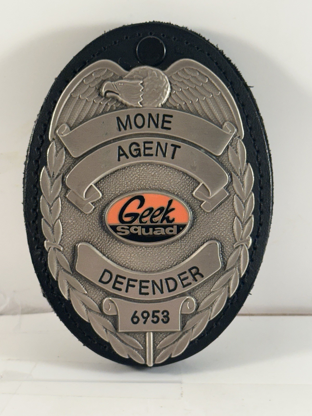 Geek Squad Badge On Leather with Clip Mone Original Brand New 
