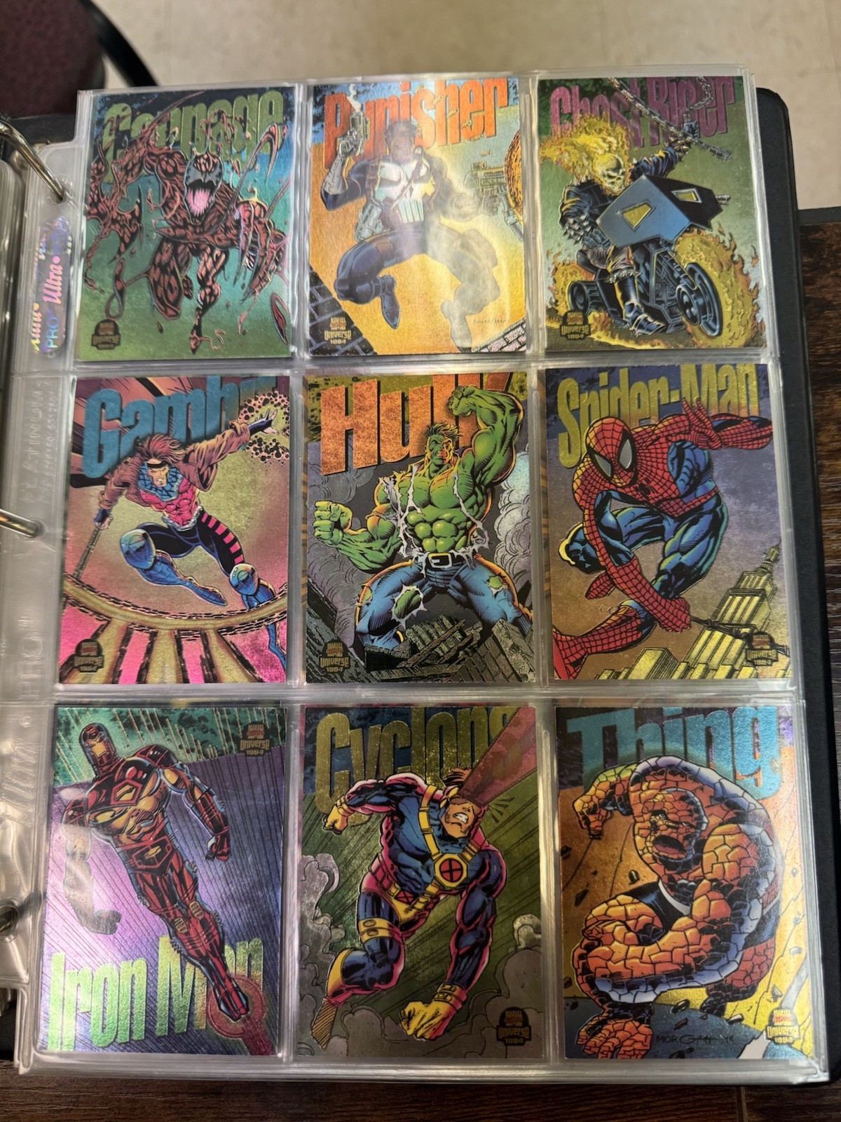 1994 marvel universe foil power blast #1 thru 9 trading cards