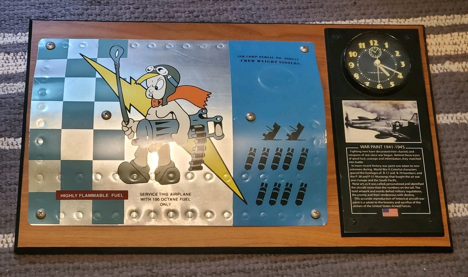 Custom Nose Art Panel With Clock Artwork 11x18” WWII P-51 Mustang