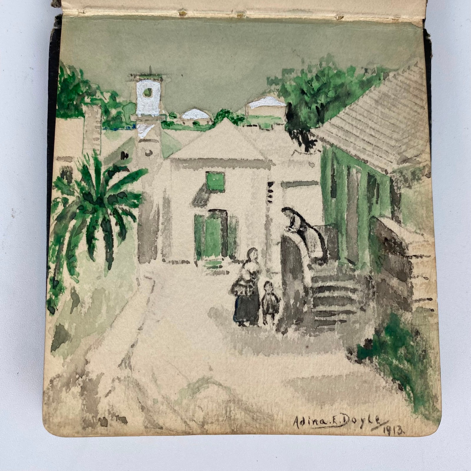 Antique 1913-1916 Autograph & Sketch Album Watercolours Drawings WWI Era